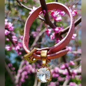 Elegant Pink and Gold Bracelet with Crystal Charm